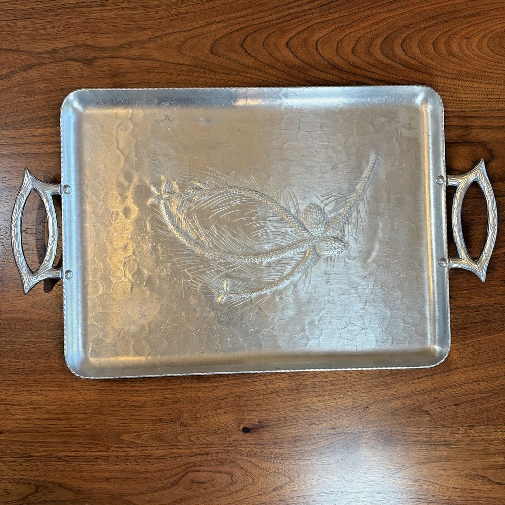 Vintage Everlast Forged Aluminum Tray Mid Century Serving Tray 19in Hammered